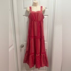 Sage The Label Cotton/Linen Red Striped Maxi Dress Resort Vacation Boho MED-EUC